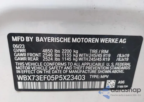 2023 BMW X1 xDrive28I from USA, damaged, VIN WBX73EF05P5X23403